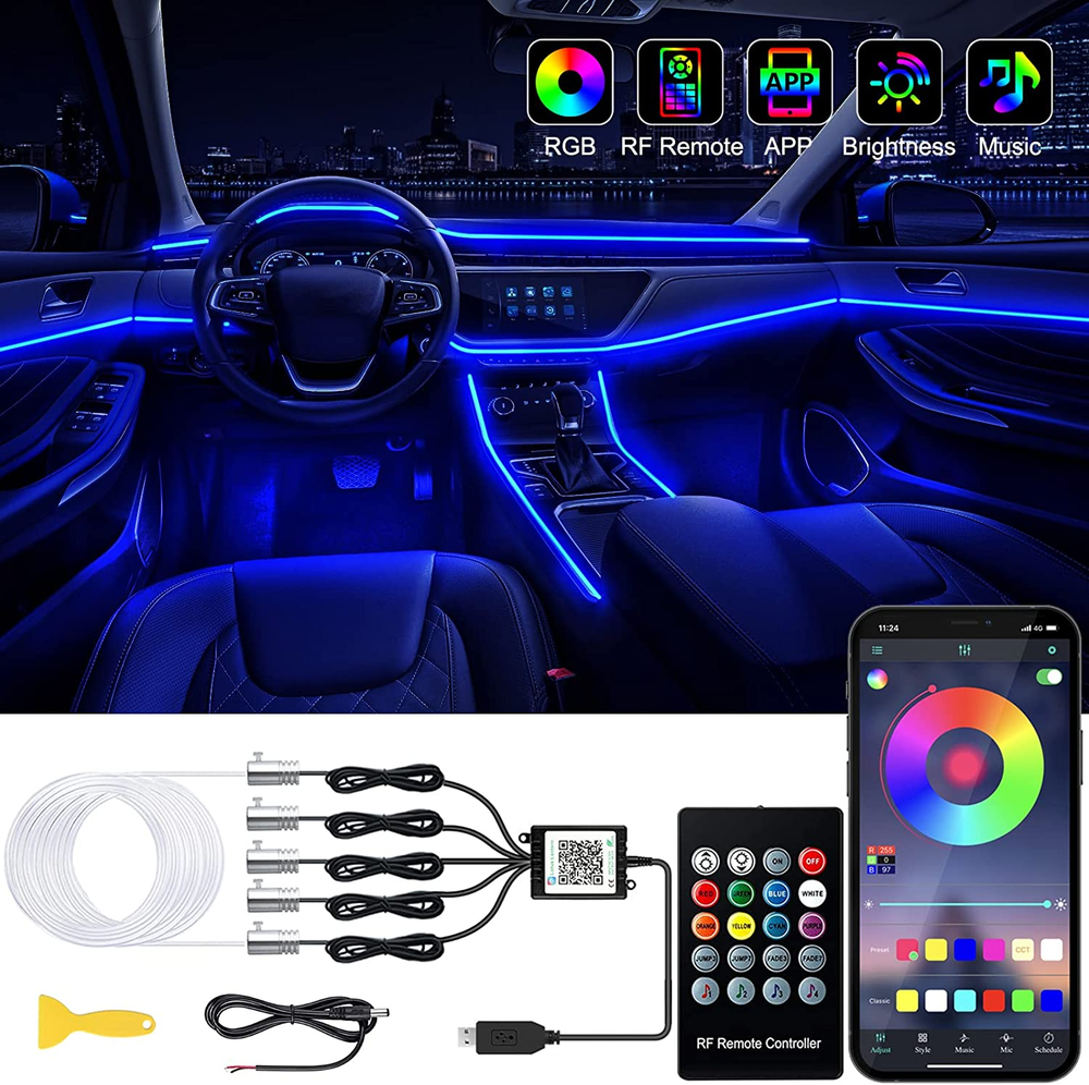 Interior Car LED Strip Lights with Wireless APP and Remote Control, RGB 5 in 1 A