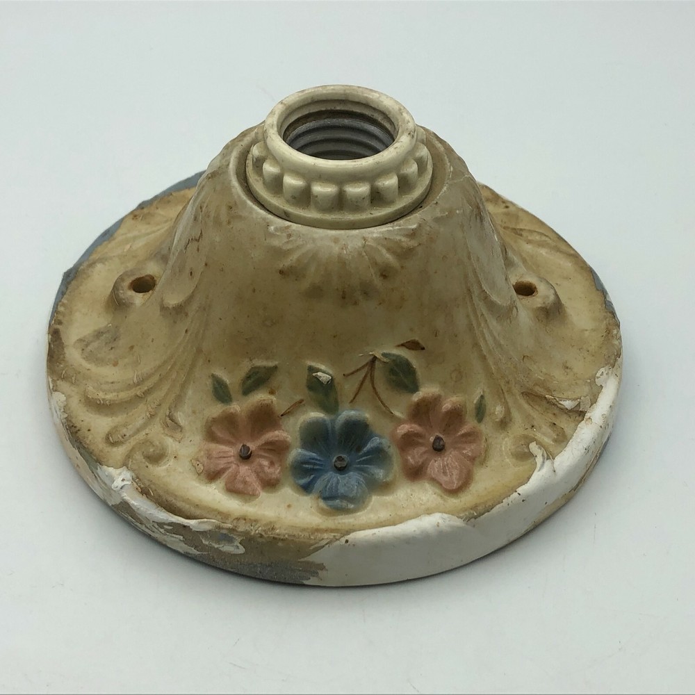 Porcelain Flush Mount Ceiling Light Fixture Vtg Antique Architectural Salvage
