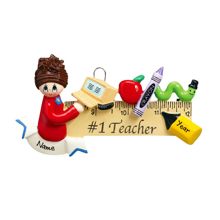 PERSONALIZED  #1 Teacher Ruler - Teach to Inspire Ornament 2023 Keepsake Gift