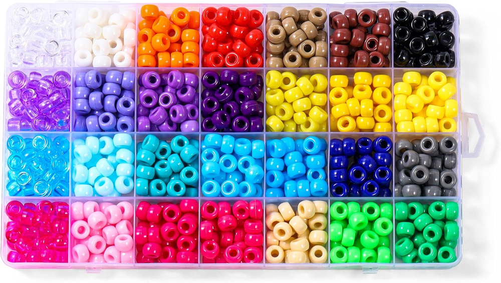 28 Colors 700Pcs 6x9mm Large Plastic Pony Beads for DIY Bracelets & Crafts
