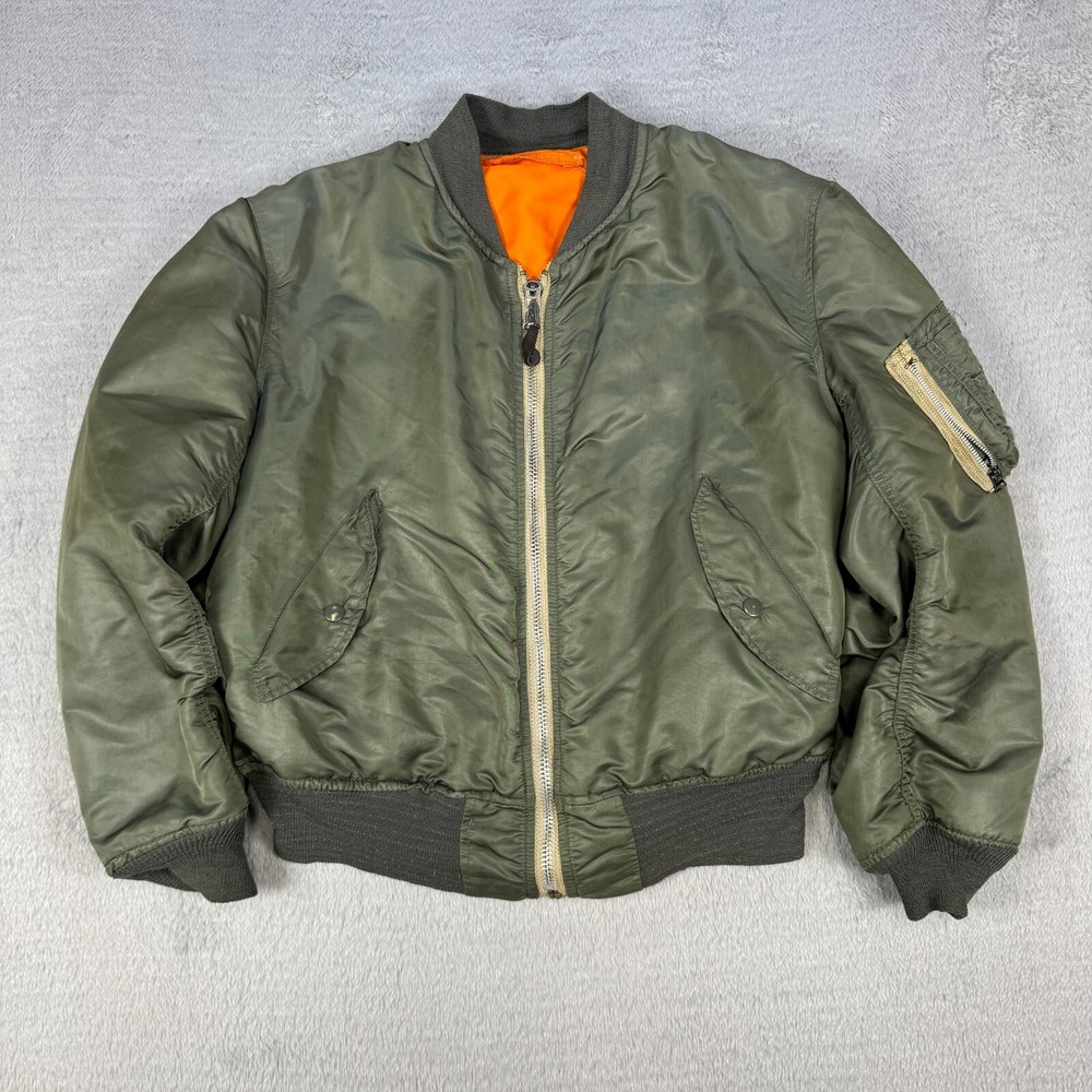 Vintage Military Flyers Man Intermediate Bomber Jacket Green Reversible Size M