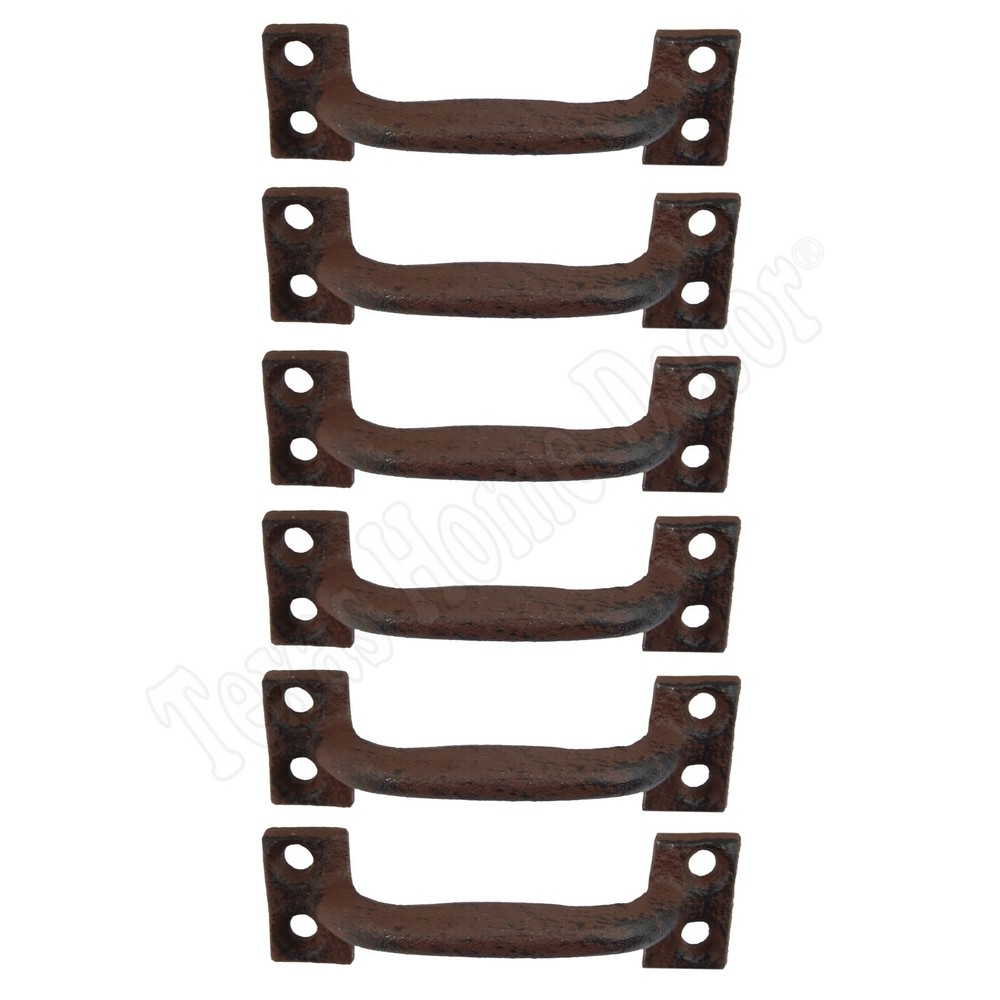 6 Small Door Handles Antique Style Cast Iron Rustic Cabinet Drawer Pull 3 5/8 in