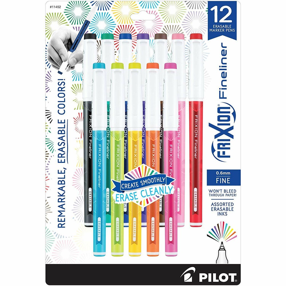 11452 Pilot Frixion Fineliner Marker Pen, Erasable Ink, Pack of 12 Colors