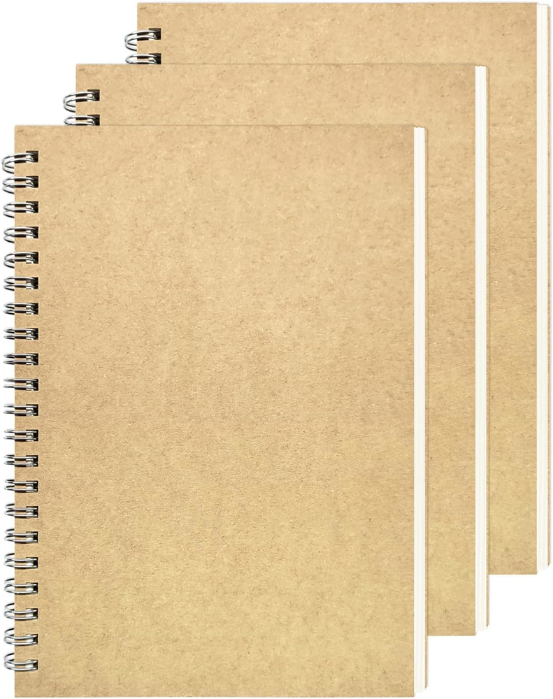 DSTELIN Blank Spiral Notebook, 3-Pack, Soft Cover, Sketch Book, 100 Pages / 50 S