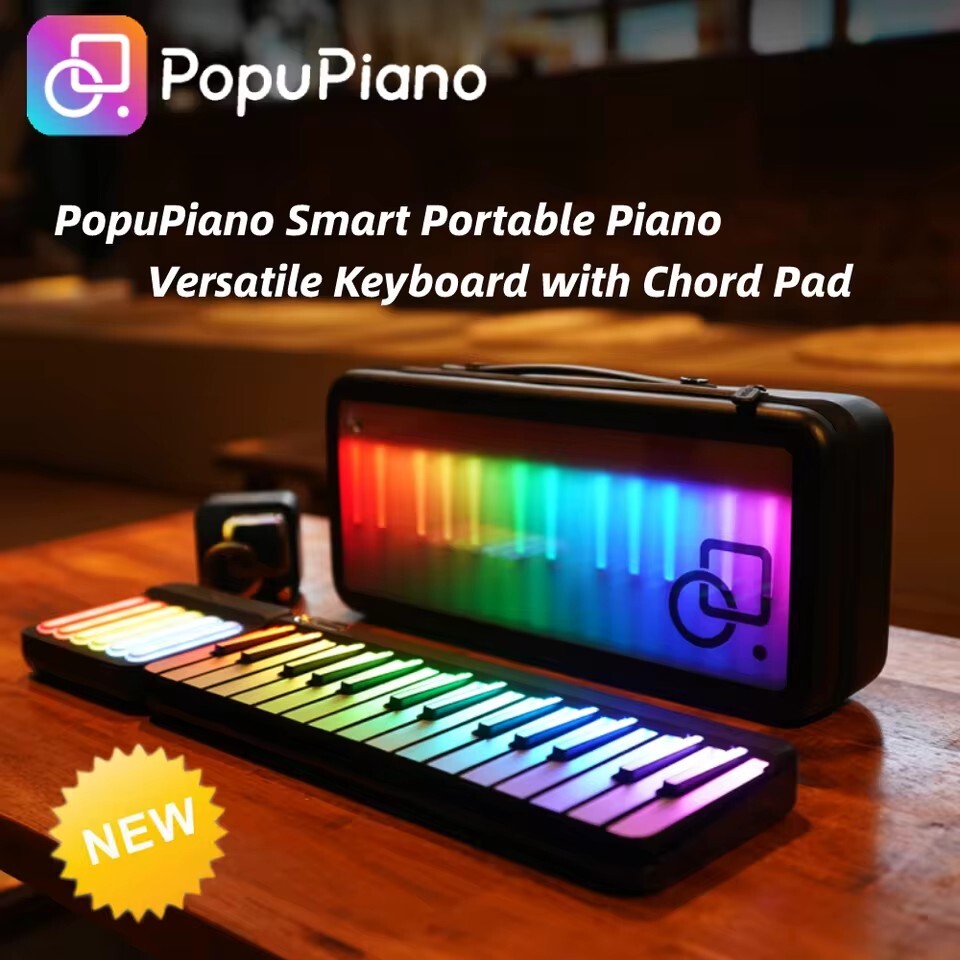 PopuPiano Smart Keyboard with Rainbow Lights, Music Password, Expandable Design