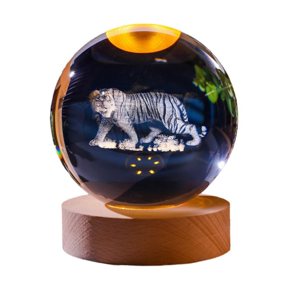 Crystal Ball Night Light New Year Lamp 3D Glowing Tiger Ornament Gift Girlfriend