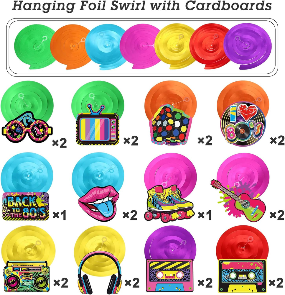 53 Pieces 80S Party Decorations Retro 1980S Hip Hop Party Hanging Swirls Decor