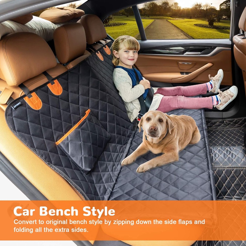 Seat Cover Rear Back Car Pet Dog Travel Waterproof Bench Protector Luxury -Black