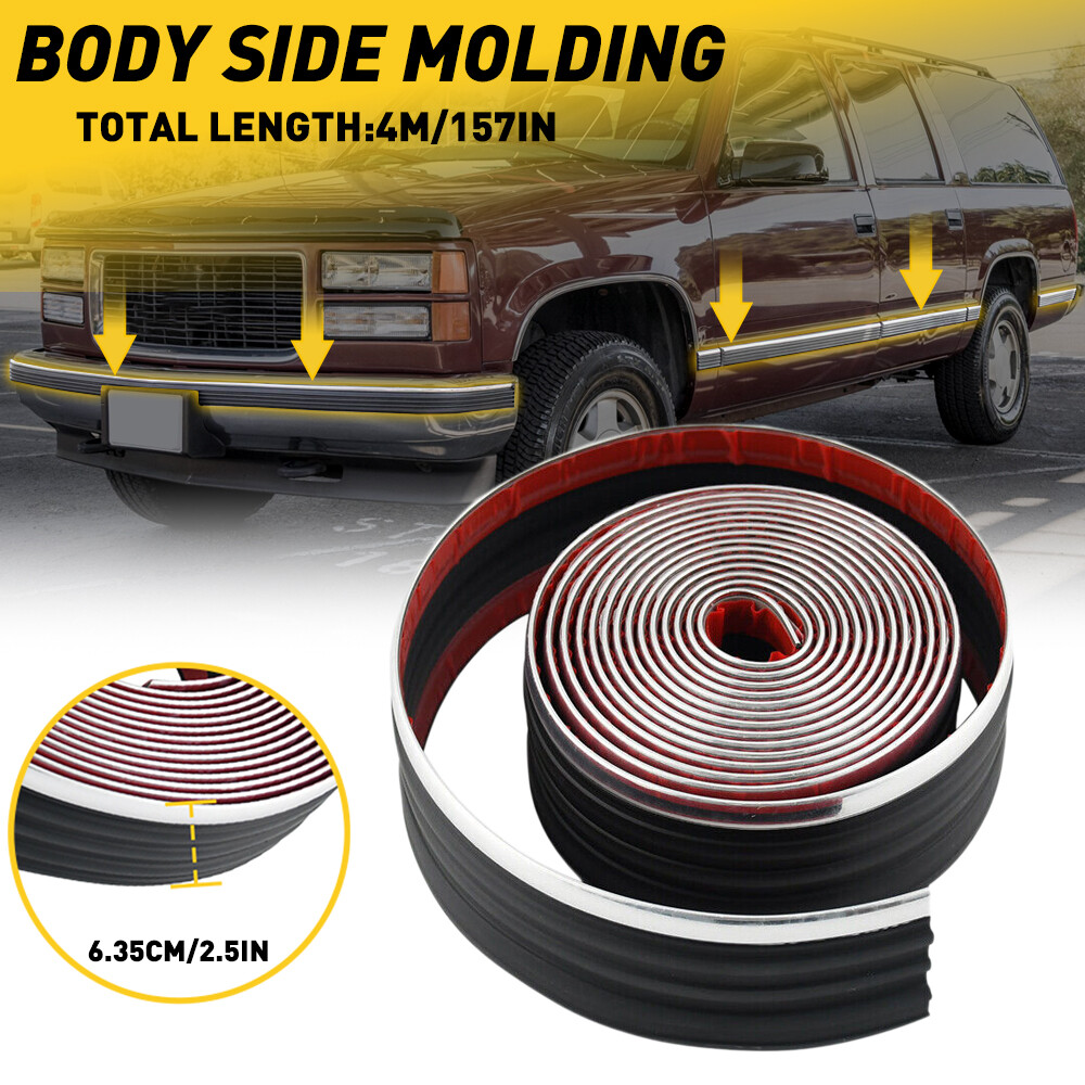 FOR 88-99 CHEVROLET CHEVY C/K GMC TRUCK PICKUP CHROME BODY BLACK SIDE MOLDING 4M