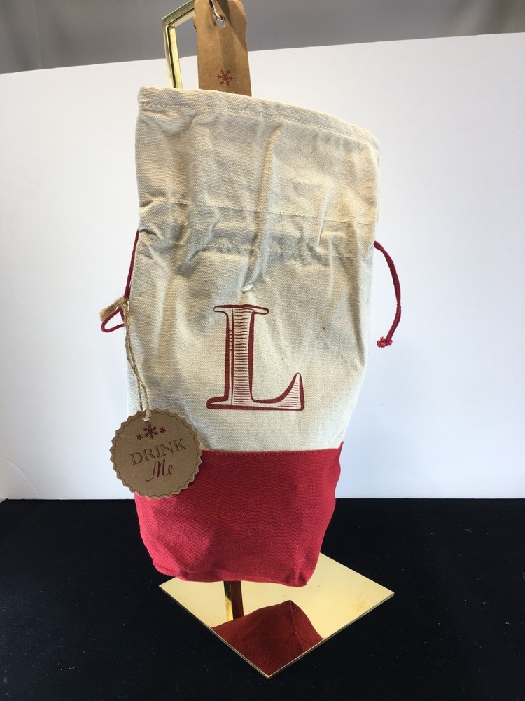 Personalized XL Christmas Wine Gift Bag with Initial L and Lace Drawstrings - NWT-image