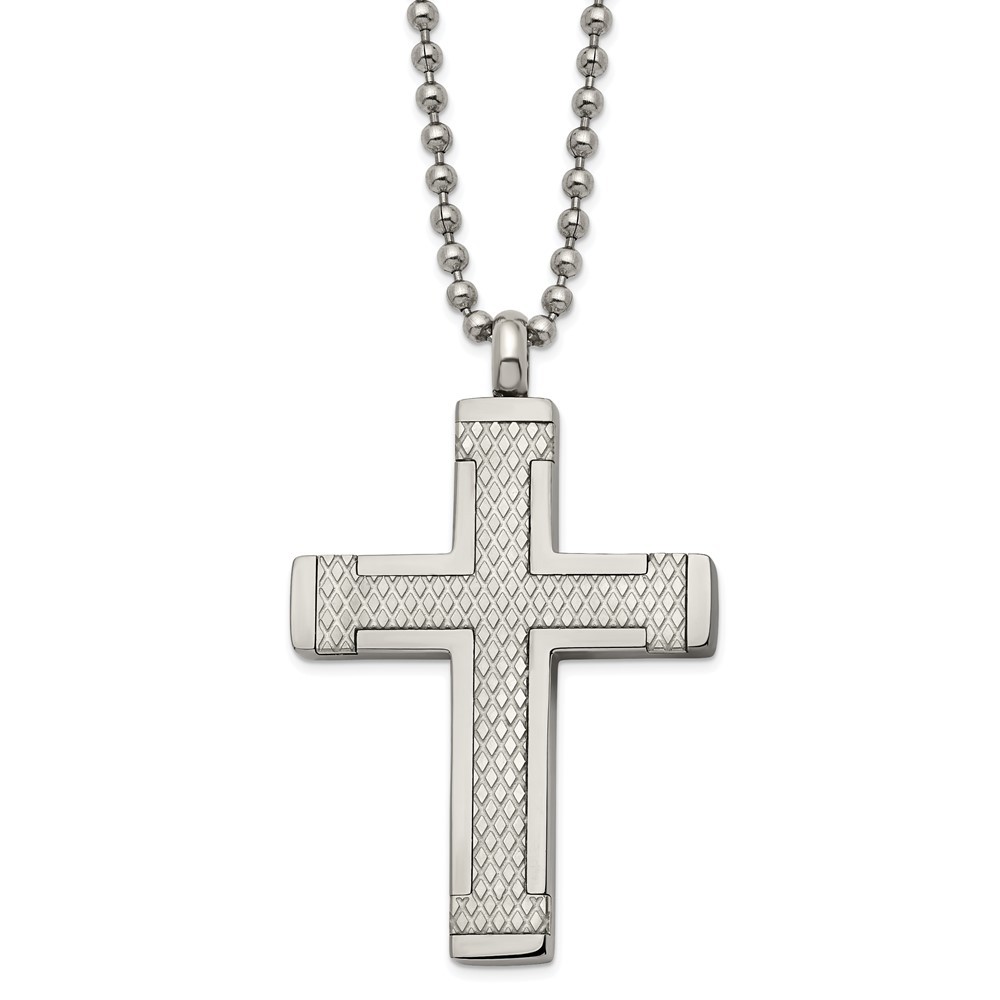 Polished Titanium Laser-Cut Cross Pendant Necklace 22 Inch 11.64g