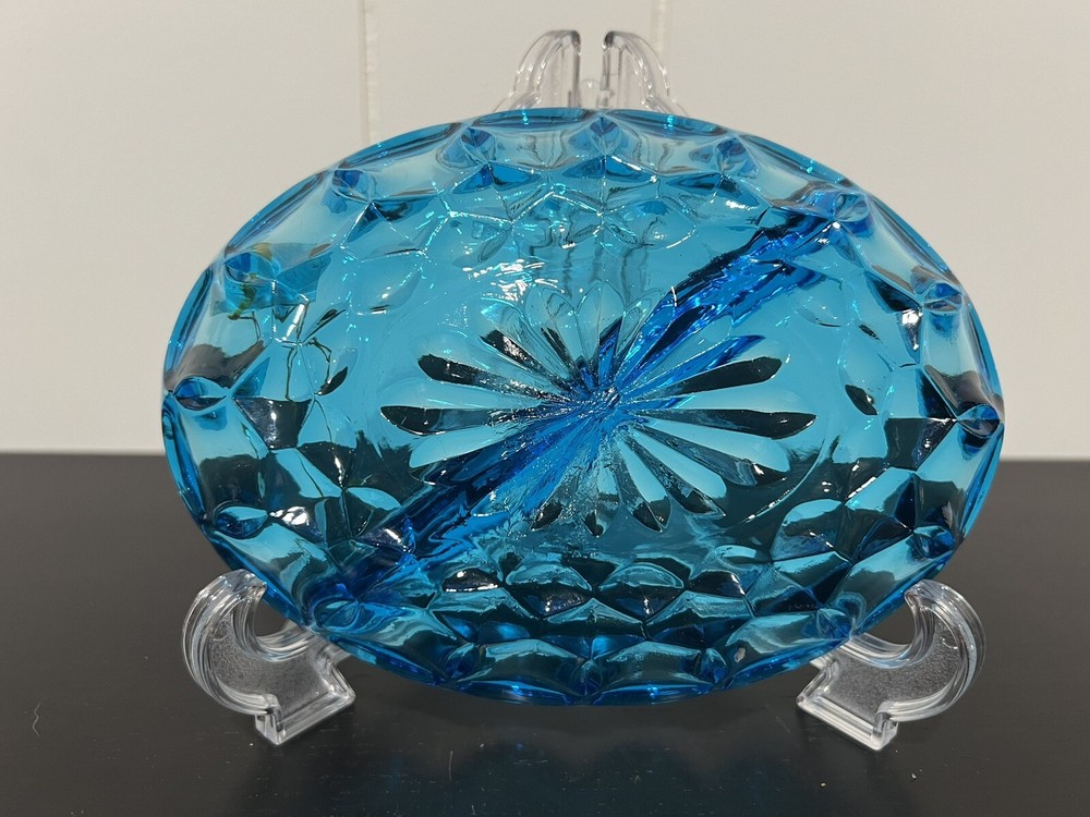 Vintage Indiana Glass 7-inch Blue Divided Oval Candy Dish