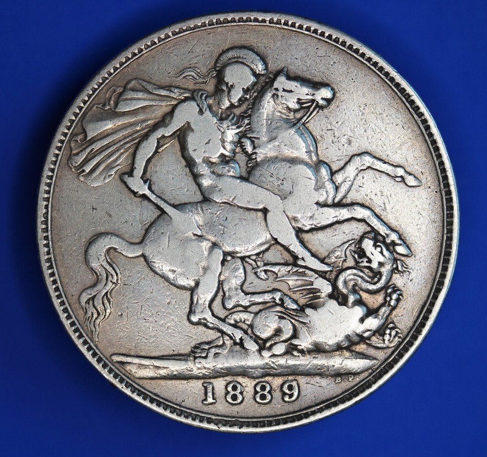 1889 Victoria Crown Five Shillings 92.5% Silver Coin