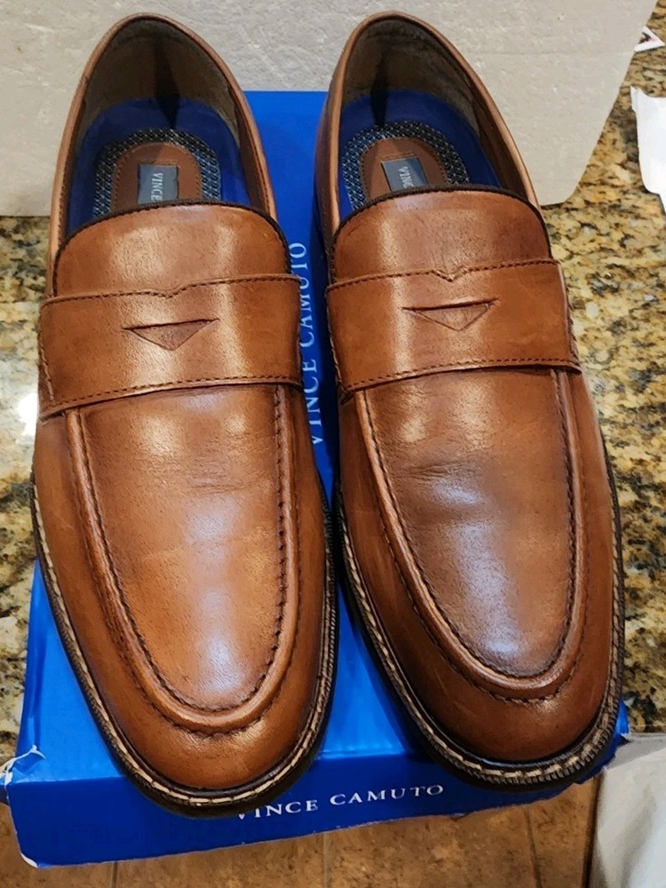 Vince Camuto Men's Brown Leather Layton Penny Loafer Slip-On Dress Shoes 8.5M