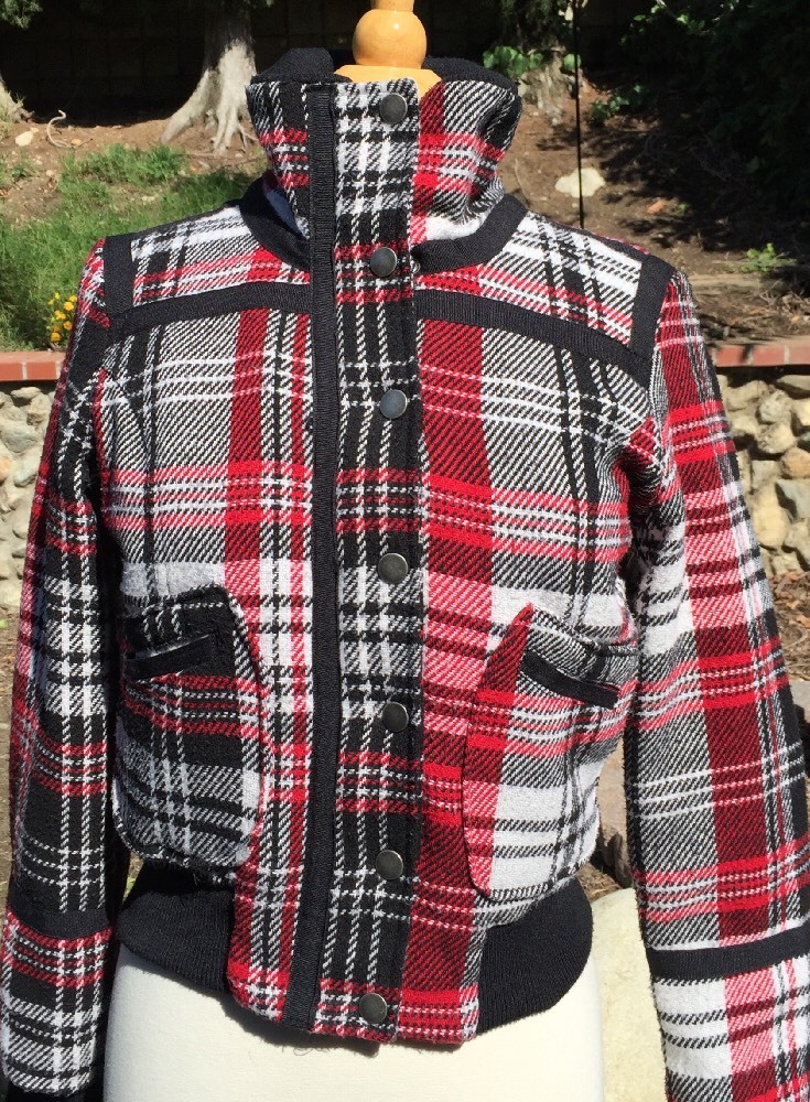 Women's Juniors Black & Red Plaid Jacket - Large Wool Blend-image