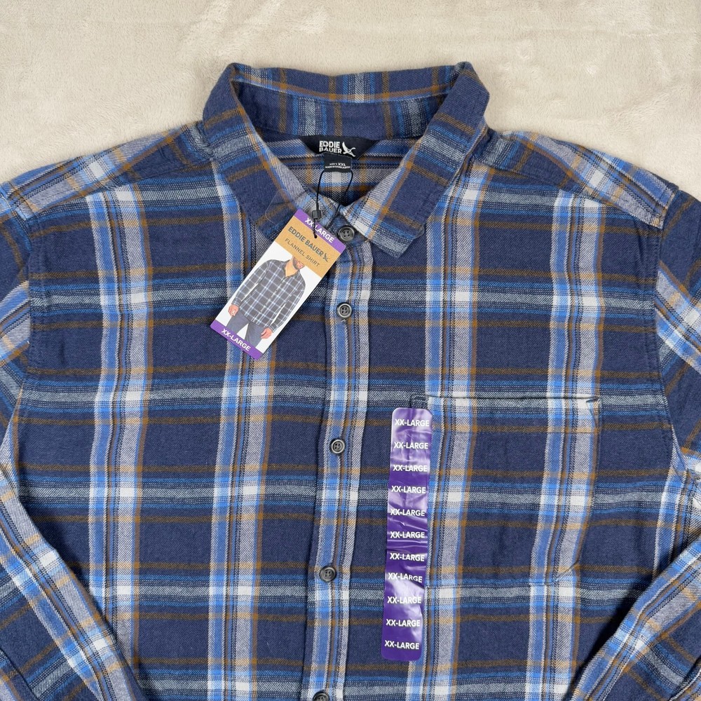 Eddie Bauer Men's 2XL Blue Cotton Bristol Flannel Long Sleeve Shirt