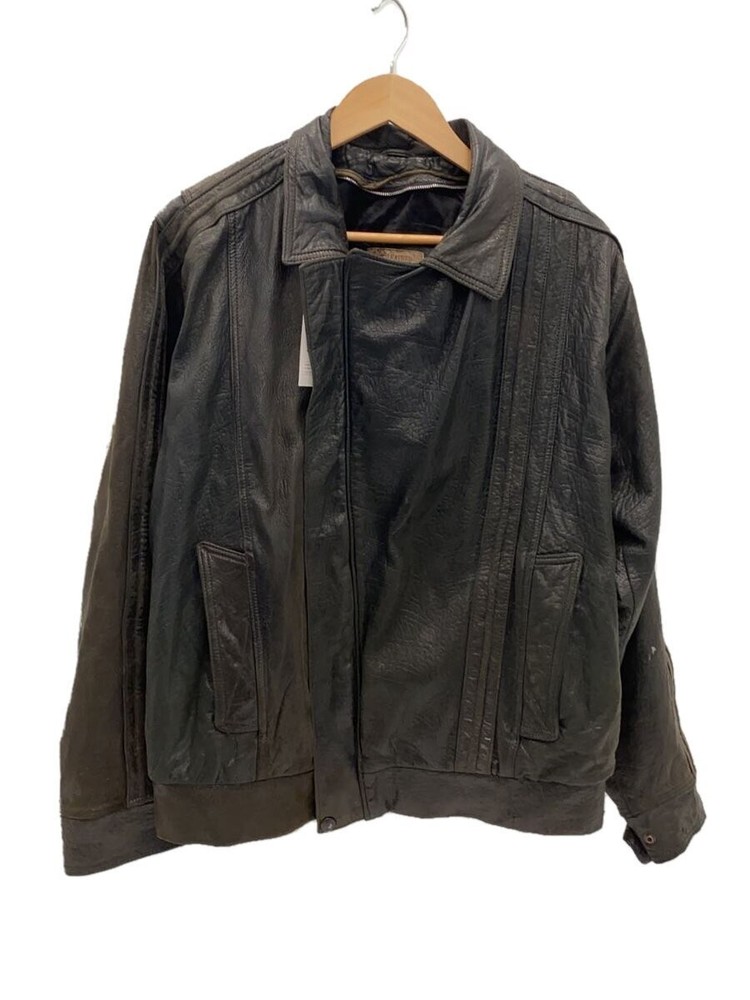 Men's Black Plain Leather Blouson Jacket Sportswear S Size 1266