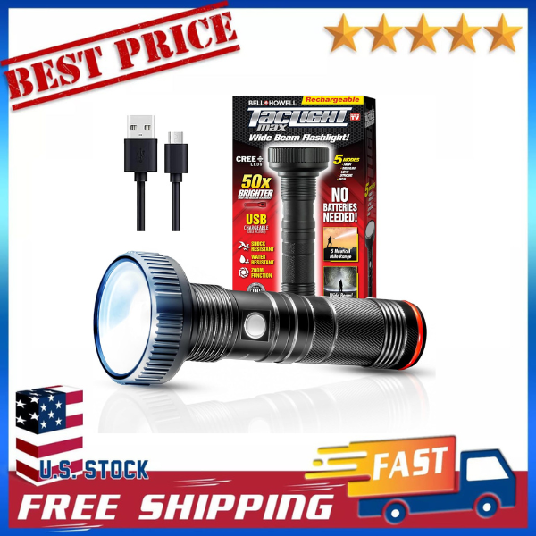 Taclight Max LED Rechargeable Flashlight - High Lumen, Ultra Bright, Flash Light