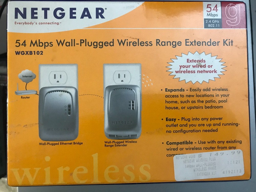 NETGEAR WGXB102 54Mbps Wall Plug WiFi Range Extender Kit