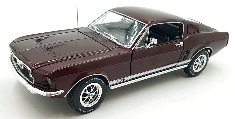 1967 Ford Mustang GT 2+2 Burgundy 1/18 Scale Diecast Model by Auto World