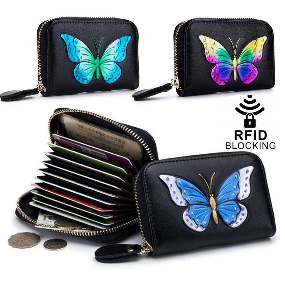 US Women's RFID-Blocking Leather Short Wallet with ID Holder & Coin Pocket