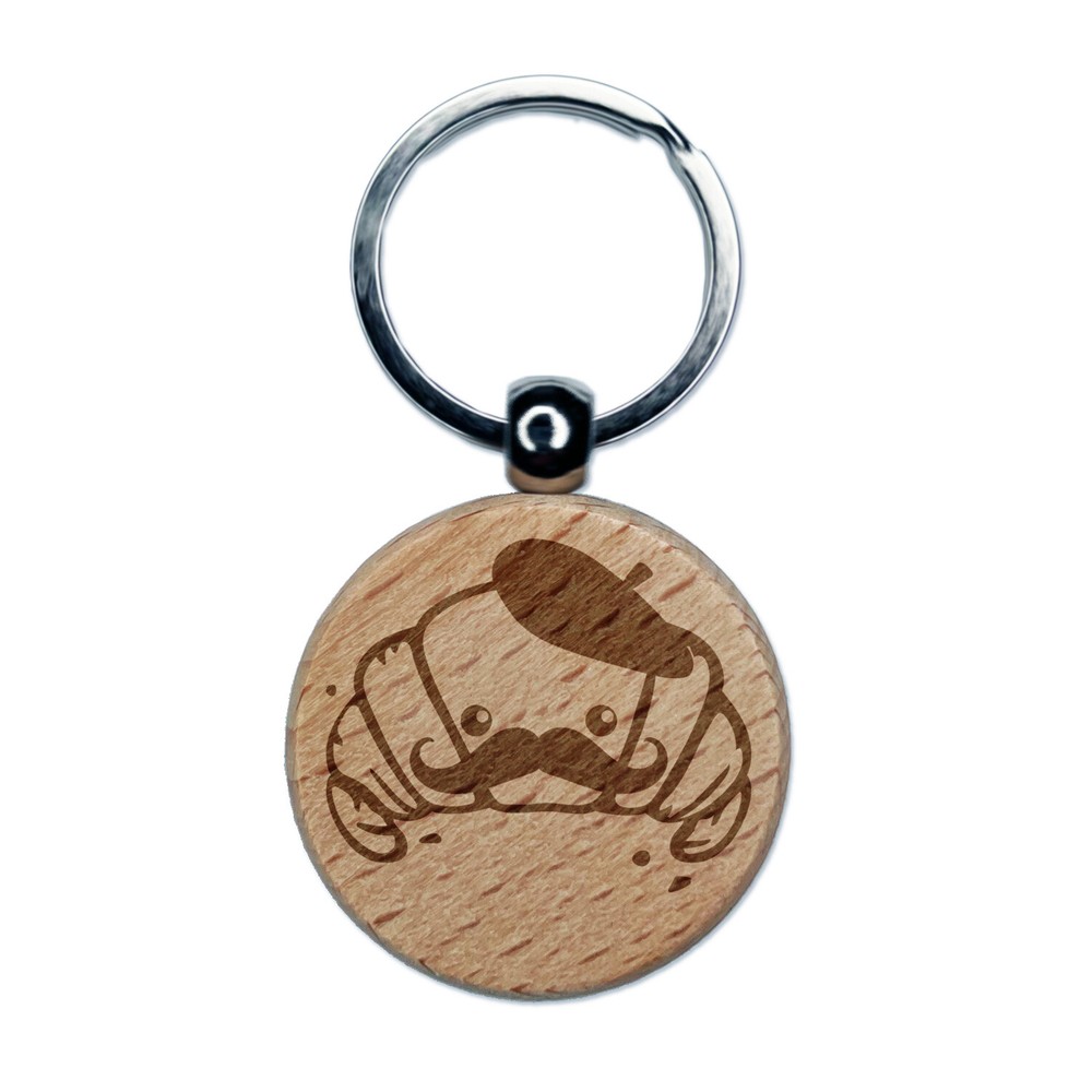 Cute Kawaii French Croissant Wood Keychain with Beret & Mustache