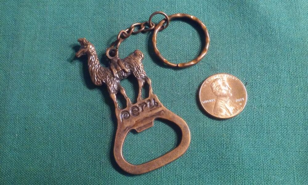 Key Chain LLama Peru Bronze or Copper Tone Metal Souvenir Bottle Opener Unused