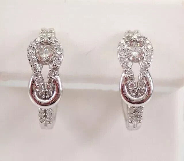 14k White Gold Plated Round Simulated Diamond Fancy Huggie Hoop Earrings