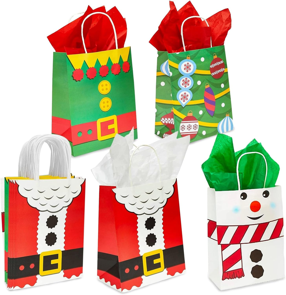 Bright Creations 24 Pack Christmas Gift Bags Bulk with Handle & Tissue Paper for