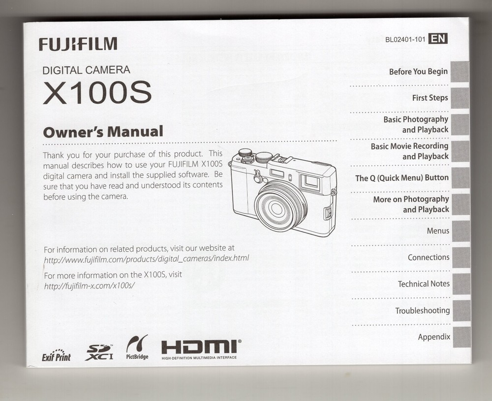 Fuji X100S Genuine Camera Instruction Manual User Guide English