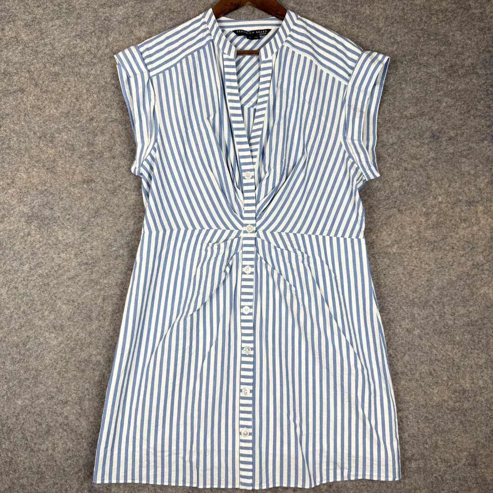 Veronica Beard Giuliana Dress Womens XL Seersucker Blue White Striped Mini