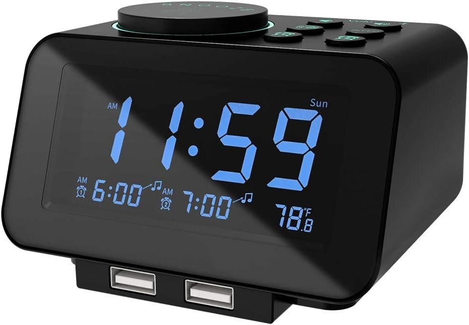Digital Alarm Clock Radio with Adjustable Dimmer Dual Alarm for Weekday or Weekend Mode