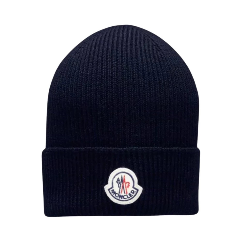 Moncler Wool Beanie Navy Blue hat