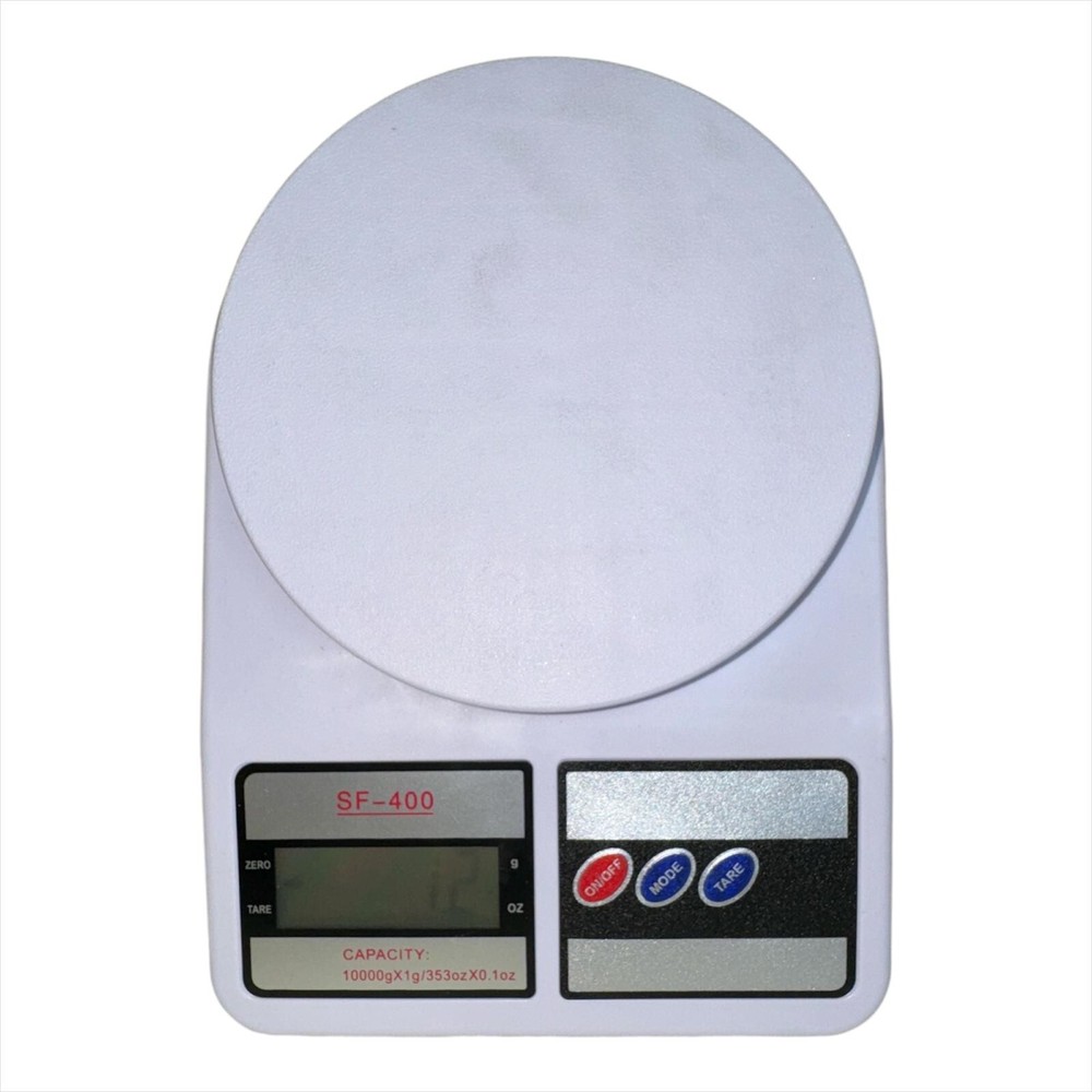 Digital Kitchen Scale, LCD Display, Up to 22 lbs. (10 kg) in oz/g - Round White