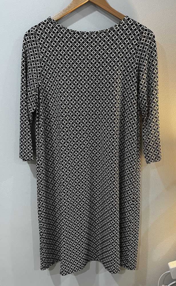 J Jill Wearever Womens Dress Medium 3/4 Sleeve Shift Black White Stretch Size S