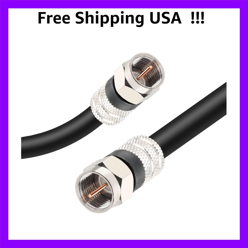 15ft Black Quad Shielded RG6 Digital Coaxial Cable with F-Male Connectors