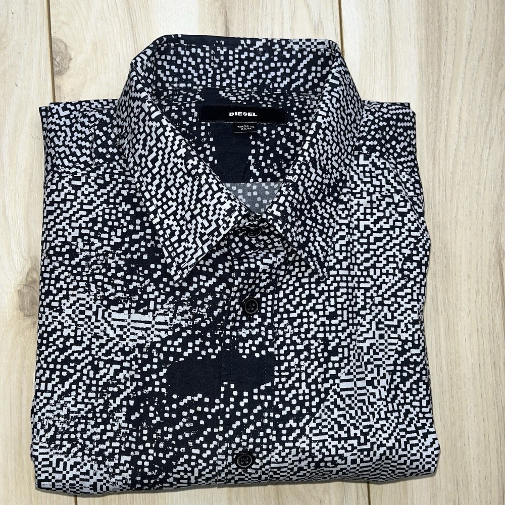 DIESEL Mens Luxxx Long Sleeve Polka Dot Button Up Shirt Black Men’s Size L Large