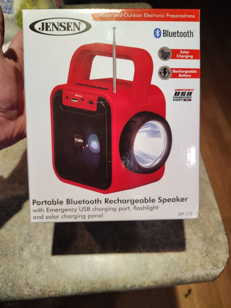 Jensen JEP-175 Portable Bluetooth Speaker with Radio, Flashlight & Rechargeable Battery