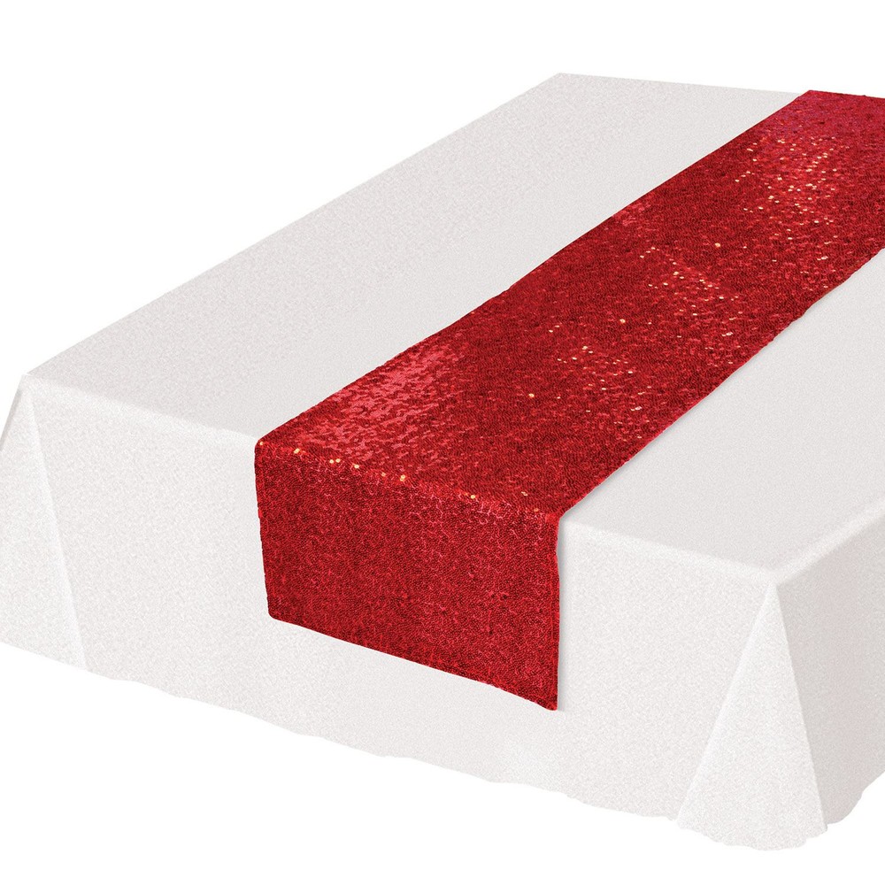 Red Sequined Table Runner - Glamorous Party Decoration by Beistle
