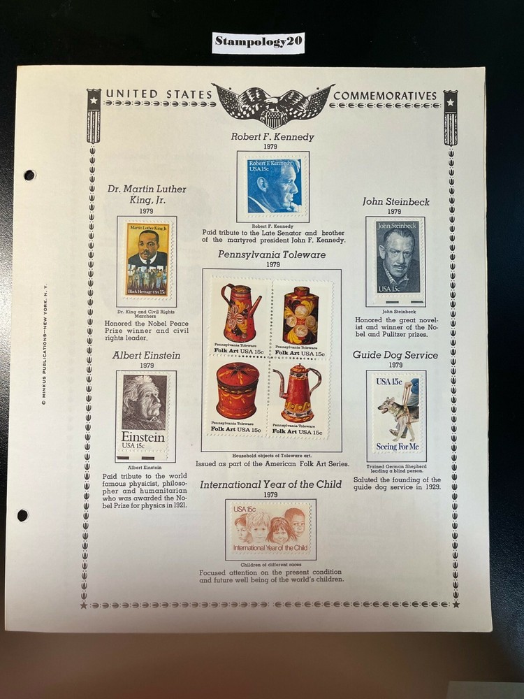 US Stamp,Album Page,R. Kennedy, M Luther King Jr., and more,  MH, XF, OG,1979