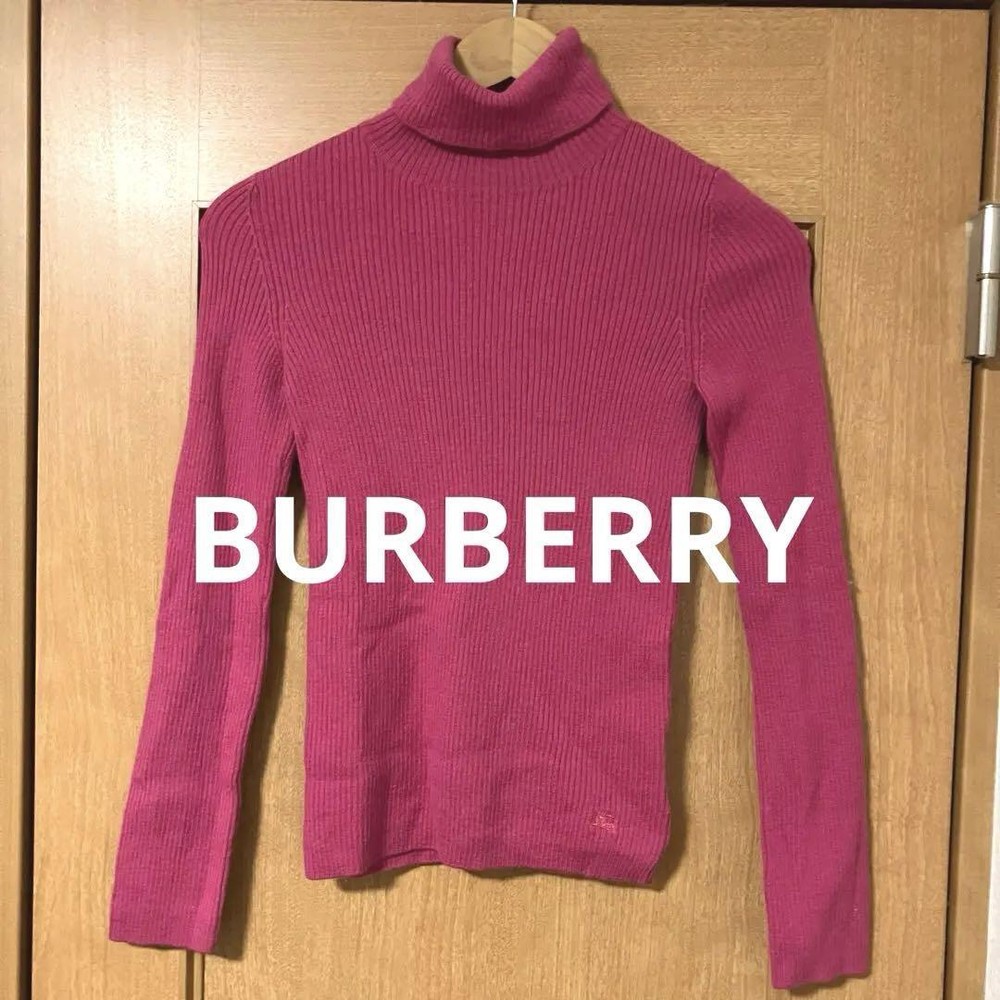 Burberry Blue Label Women's Pink Turtleneck Knit Sweater, Ribbed, New