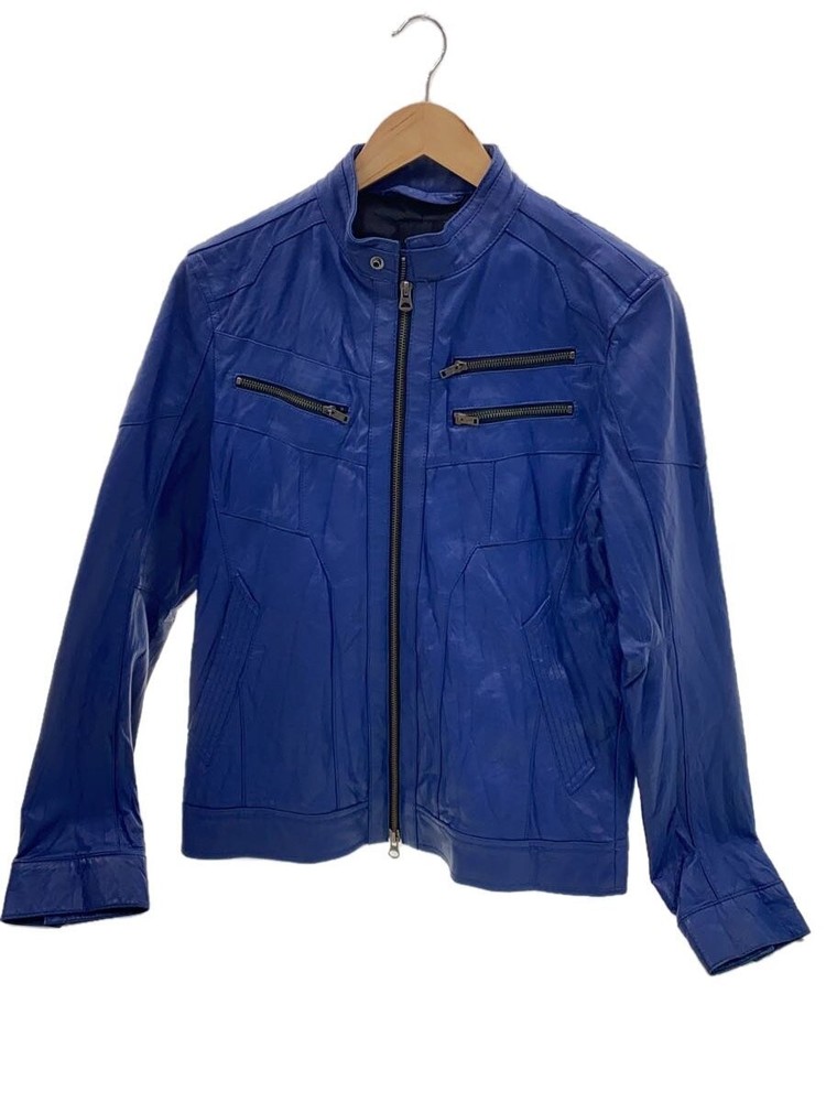 Rattletrap Blue Leather Blouson Jacket Plain Style 1266