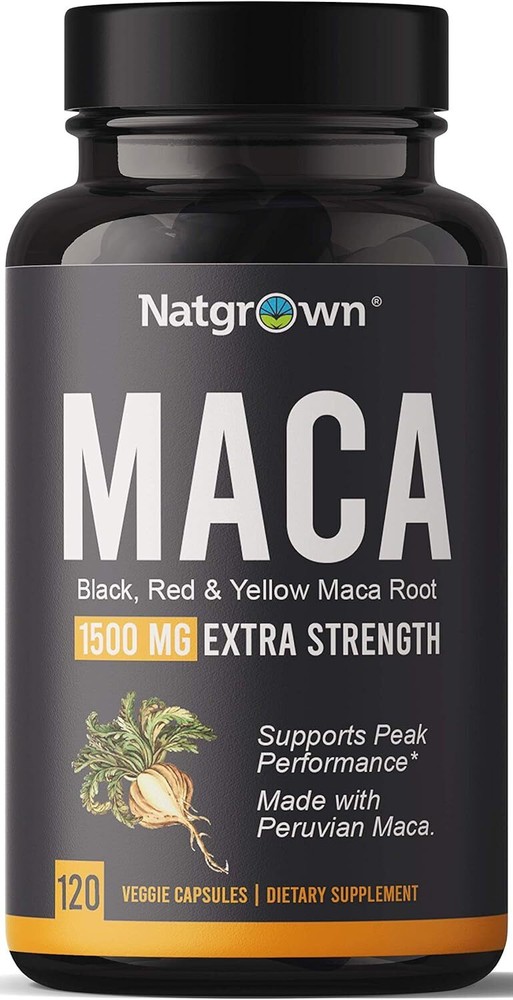 Natgrown Organic Maca Root Powder Capsules 1500 mg with Black + Red + Yellow...