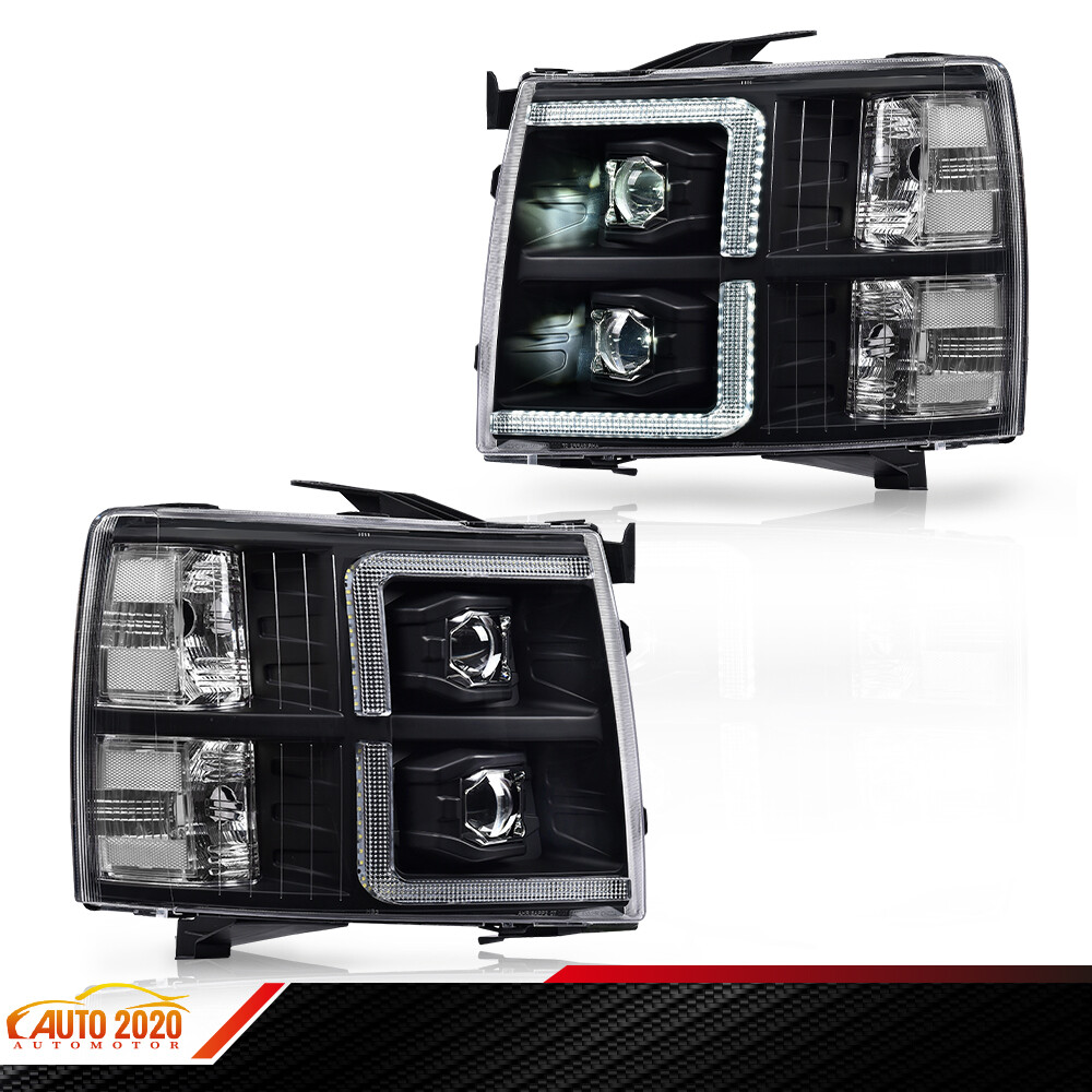 FIT FOR 2007-14 CHEVY SILVERADO BLACK HOUSING LED BAR TUBE HEADLIGHT LAMP