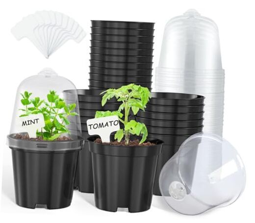 Nursery Pots for Plants,4 Inch Plant Pot for 4 Inch-30Pcs Black-with Lid
