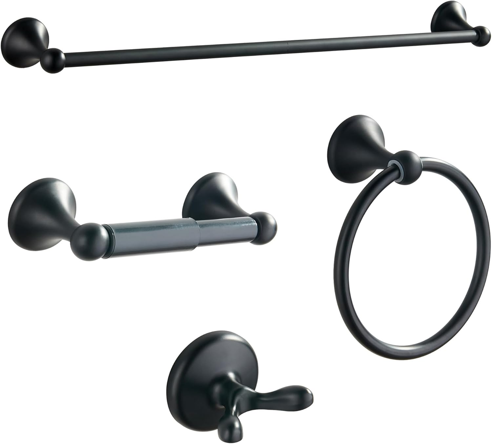 Bathroom Hardware Set, Matte Black Adjustable Expandable Towel Bar 4-Piece Bathr