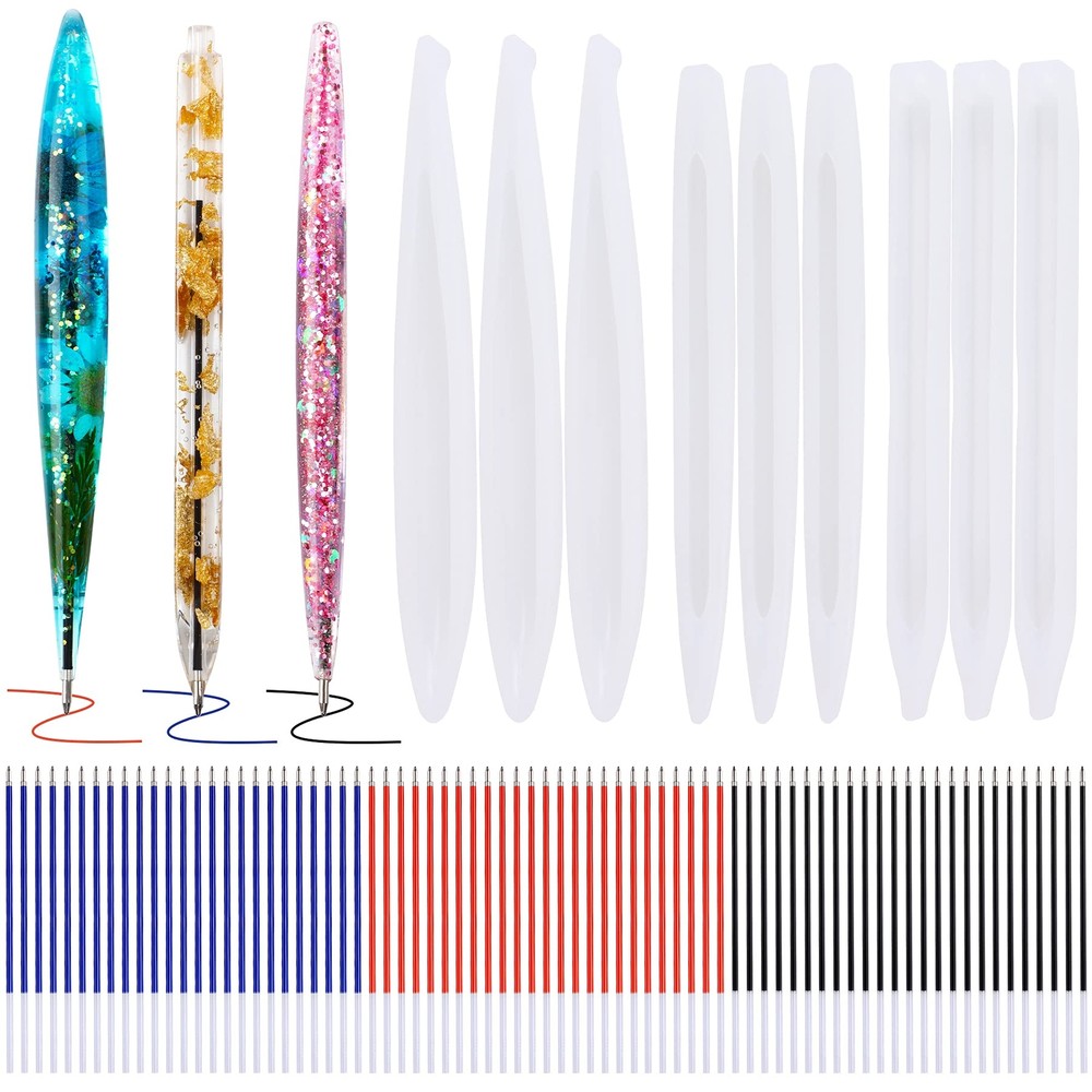 9-piece epoxy resin pen molds with 75 ink refills for DIY crafting