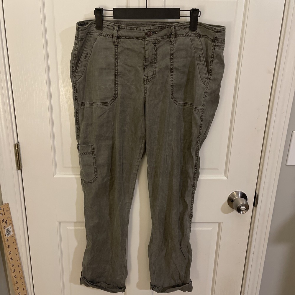 Women's Level 99 Cuffed Button Pants in Green Size 32 - Anthropology