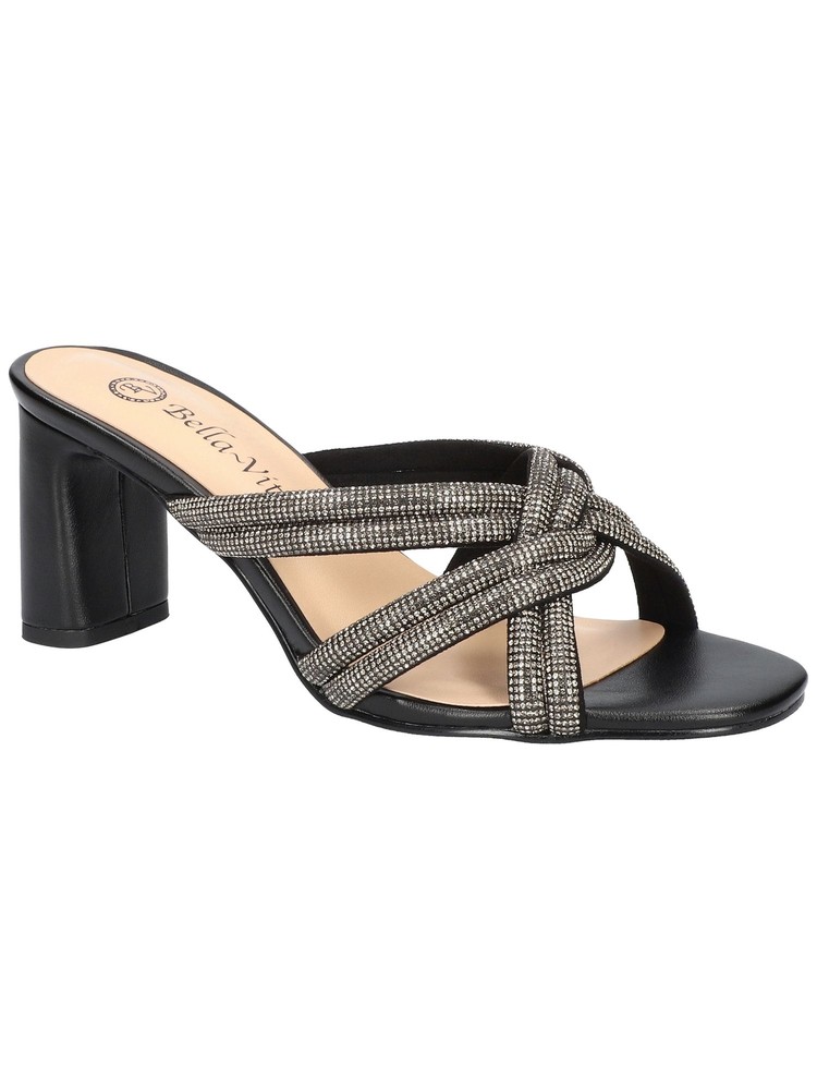 BELLA VITA Womens Black Carmen Open Toe Block Heel Slip On Heeled Sandal 7 M