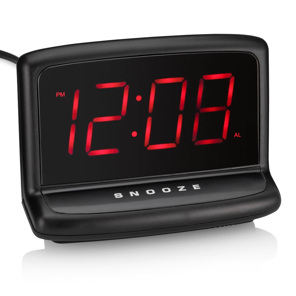 Black Electric Digital Deep Sleep Alarm Clock with Large 1.4” LED Display
